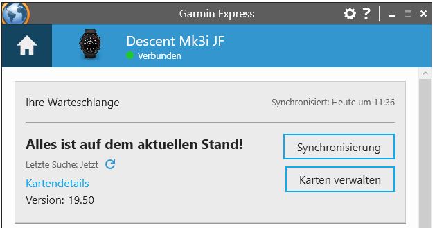 Garmin Express App - MK3i Verbindung